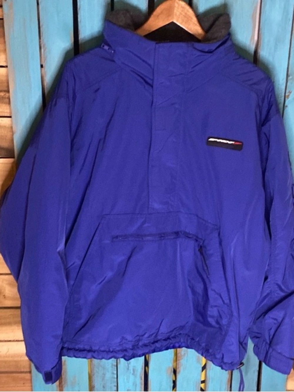Vintage Speedo hooded jacket size large royal blue partial zip kangaroo pocket